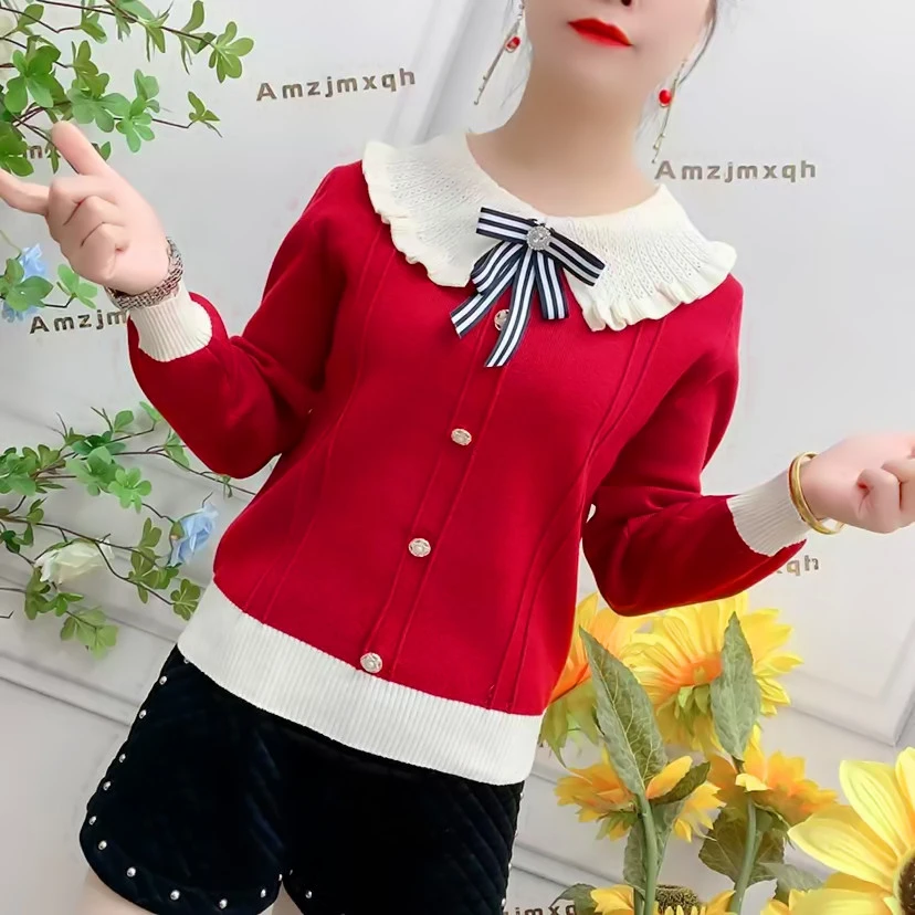 秋冬新款小香风娃娃领毛衣女套头针织打底衫宽松百搭洋气百搭上衣