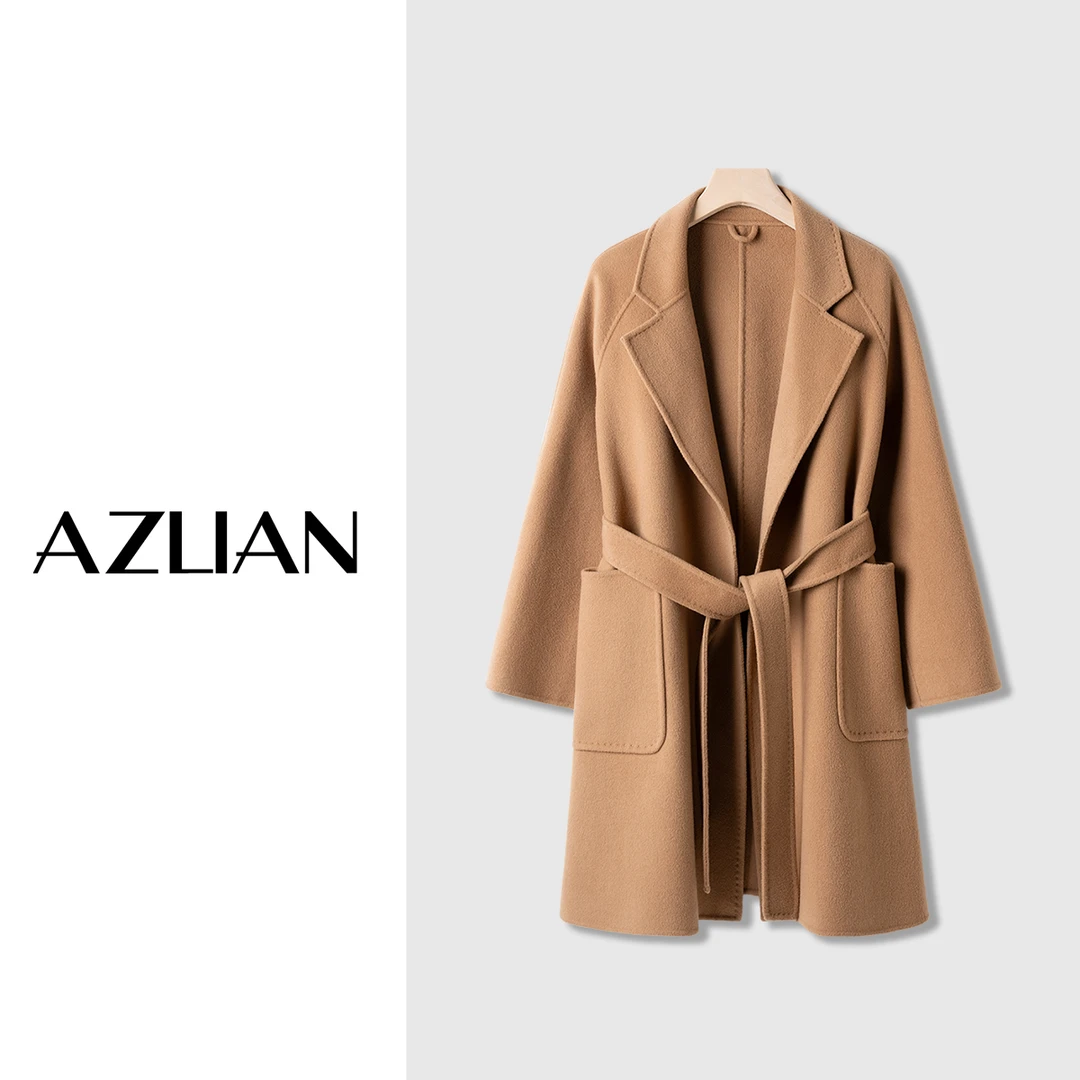 【悦悦定制】气质韩版加厚系带羊绒大衣  PX807