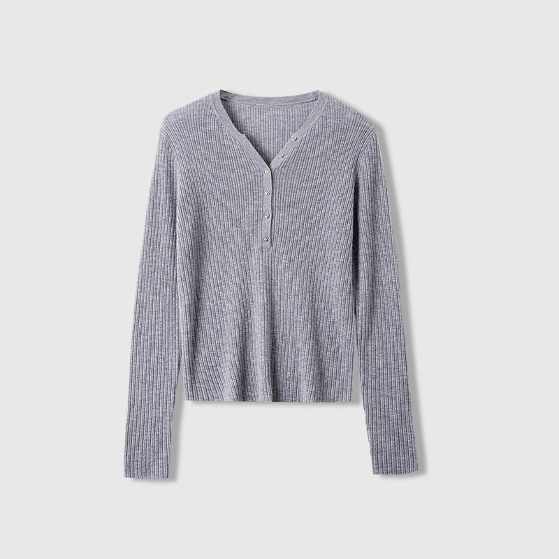 【悦悦定制】纯色V领单排扣绵羊毛衫针织打底衫毛衣女 LL666