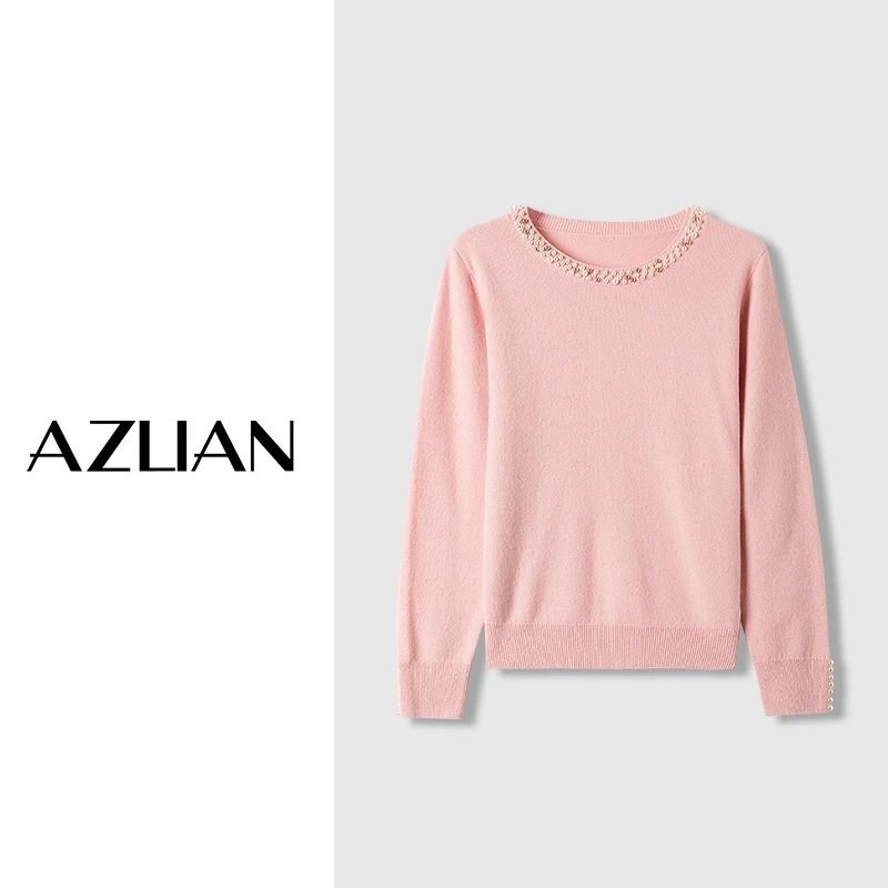 【居妮定制】套头钉珠针织衫女圆领长袖毛衣 PX-1616