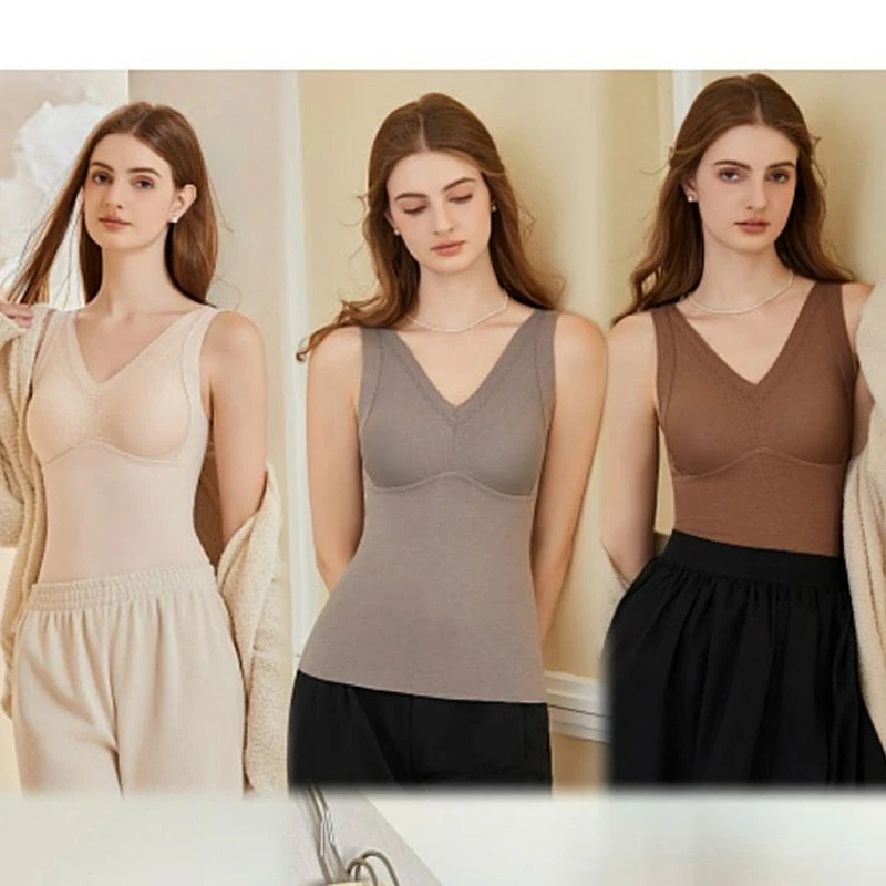 【鲤鱼定制】纯色莱赛尔保暖背心女秋冬打底隐形内搭美背 50842