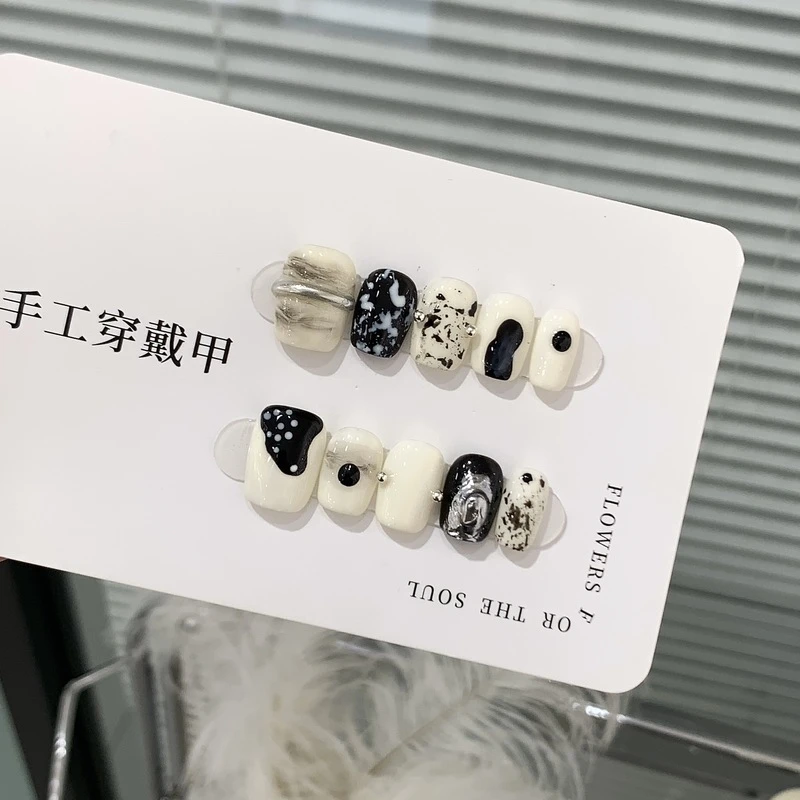 环球星空极光魔镜水墨造型欧美风黑白界贴片穿戴甲