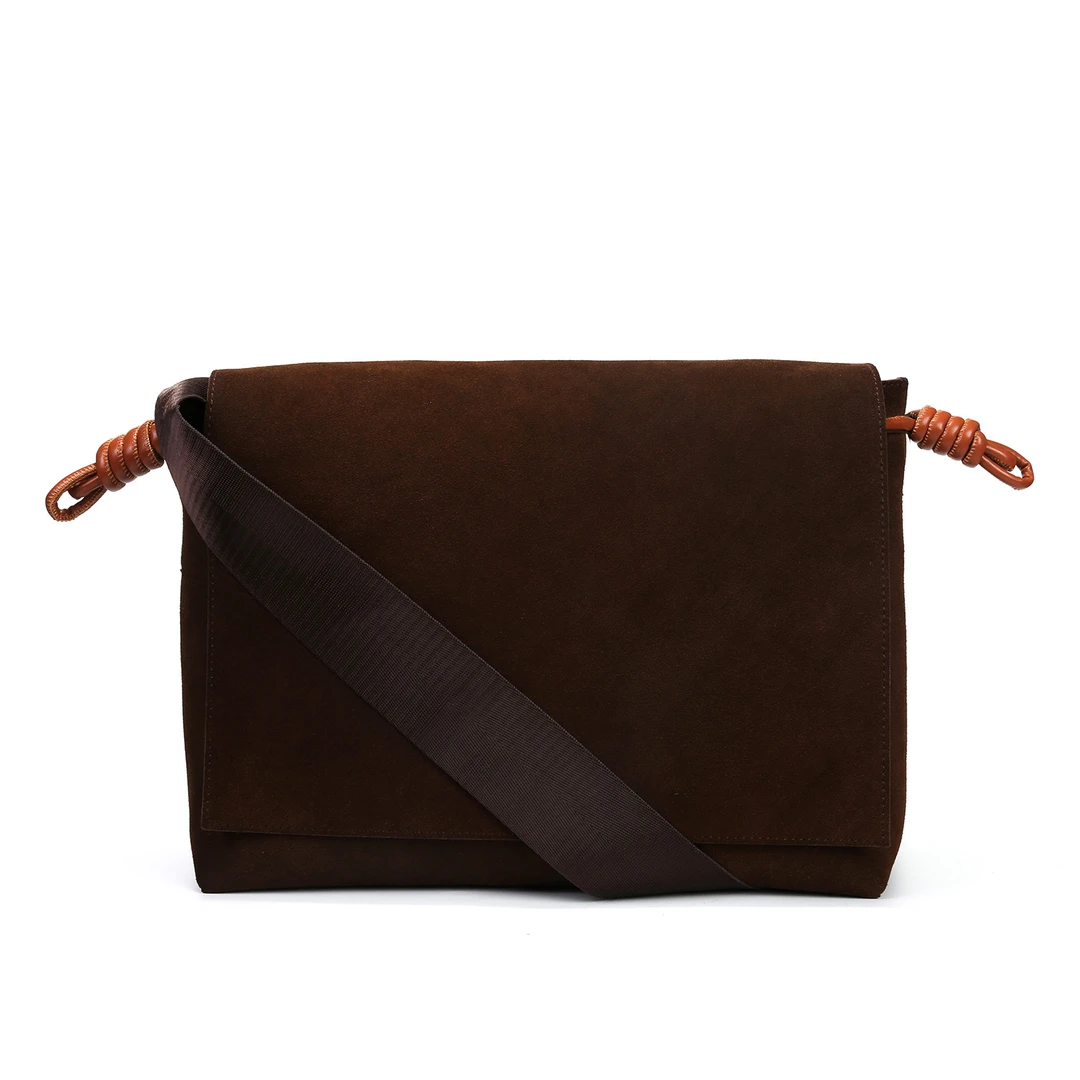 男士翻盖单肩包英伦风油蜡反绒潮流大容量14寸斜挎包手提包皮包