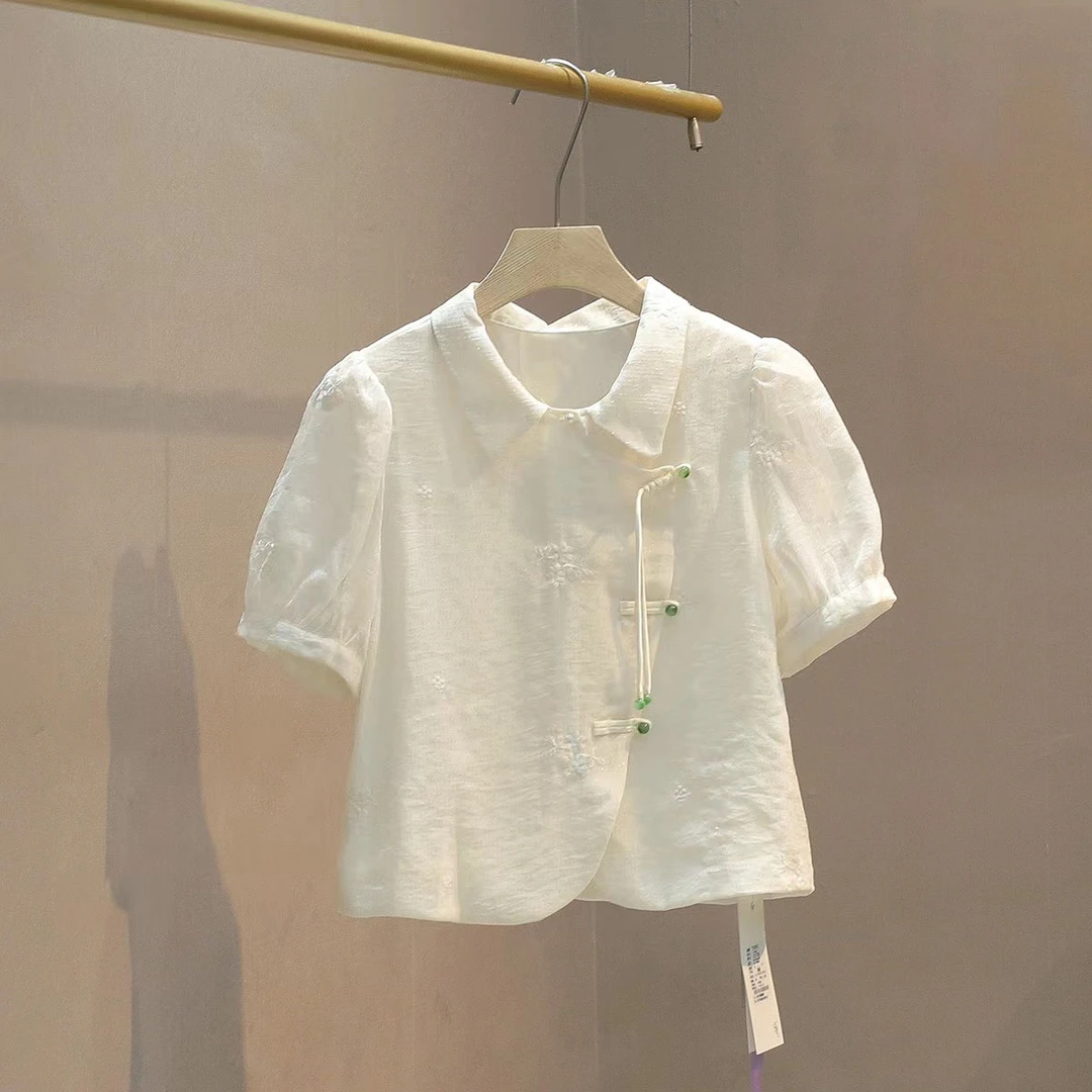 新中式衬衫女短款2024夏季新款短袖国风盘扣洋气减龄上衣小衫潮