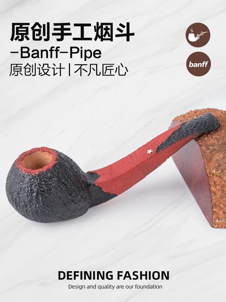 班夫原创设计黑师傅独立斗款焰火大河豚手工斗意大利石楠木烟斗男