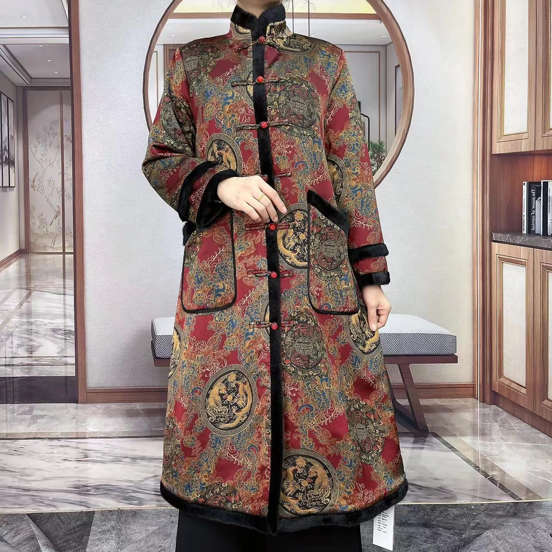 W01011复古端庄龙凤呈祥长款棉服