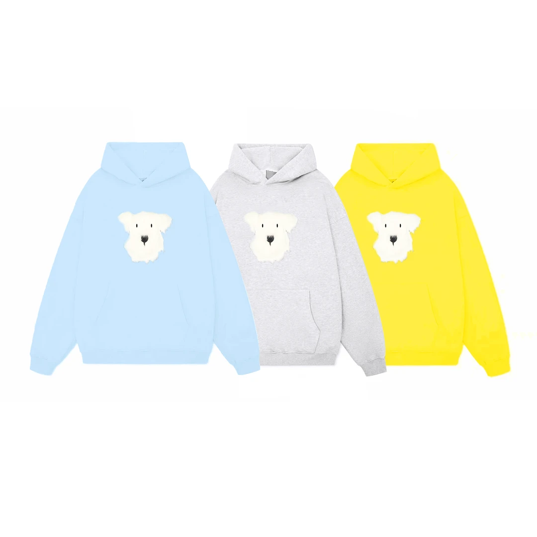 秋冬新款毛毛狗刺绣ins风宽松休闲情侣连帽卫衣时尚