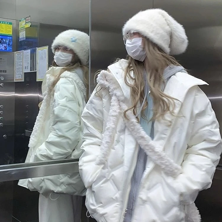 羽绒服2023棉服白色菱格羽绒服外套女冬宽松oversize加厚保暖面包