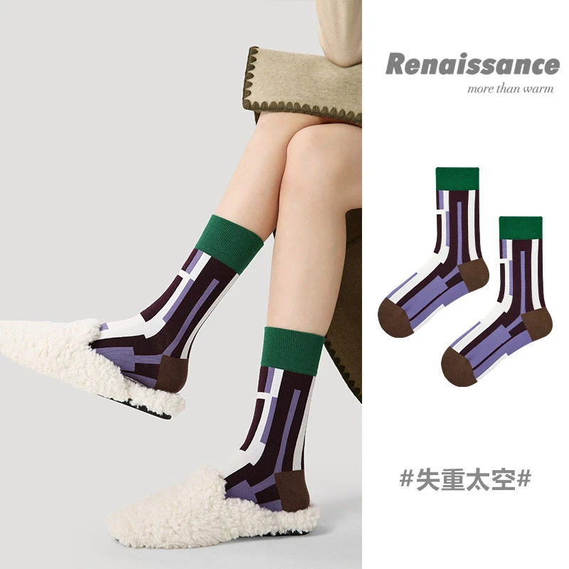 Renaissance简约线条几何解构袜子女潮流街头个性运动百搭中筒袜