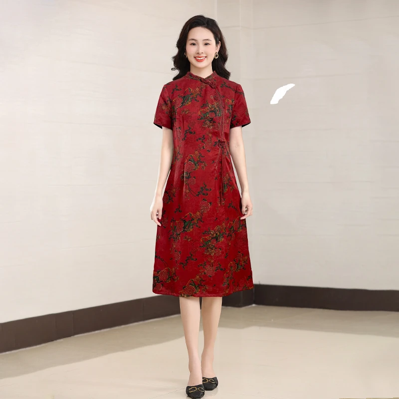 DA-88353香云纱真丝连衣裙新款女气质显瘦复古高端桑蚕丝
