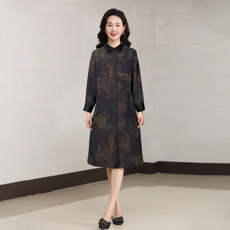 D24L0923龟裂纹香云纱宽松连衣裙真丝桑蚕丝气质两面穿风衣裙