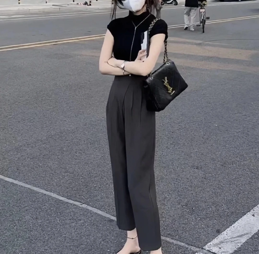 2024新款鱼骨高腰春夏哈伦西装裤