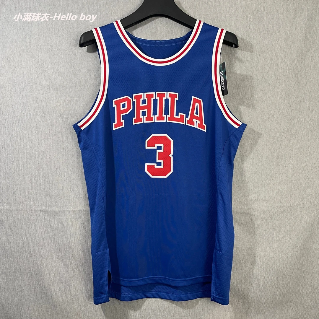 艾弗森【AU球员版】3号蓝色球衣夏季刺绣篮球服运动时尚复古速干