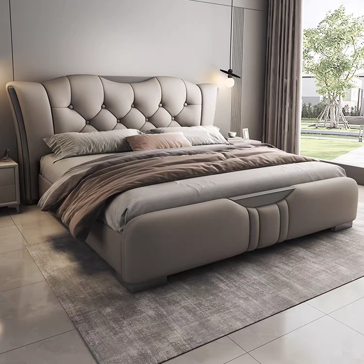 轻奢现代简约主卧高端大气意式软包婚主卧婚床床主卧室#b3588