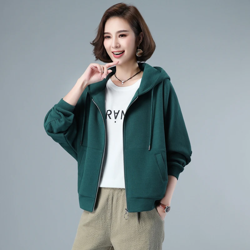 开衫卫衣女春秋2025新款中年妈妈贵夫人外套宽松洋气连帽百搭上衣