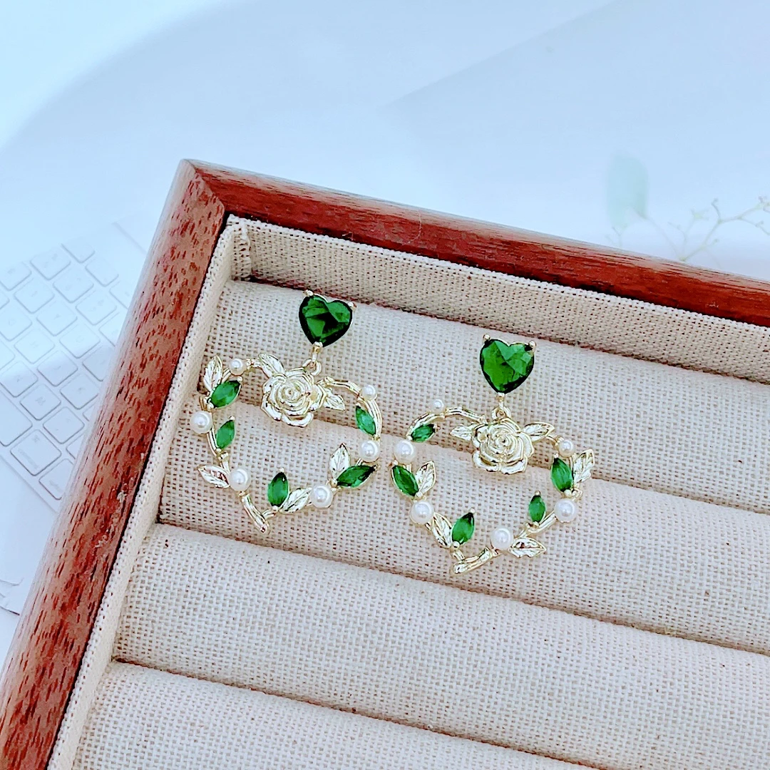 合金合成锆石耳饰 1089时尚百搭爱心花园精致耳饰