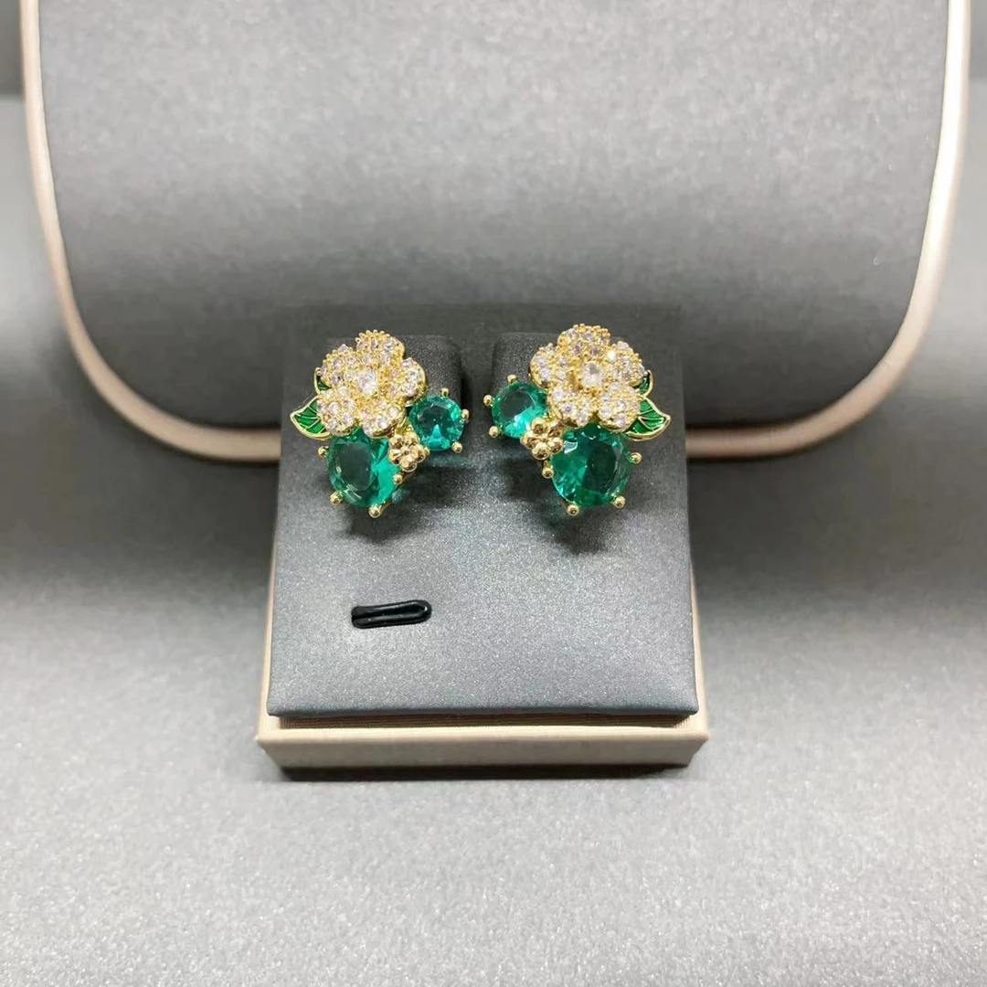 铜合金合成锆石耳饰 1995【若菊】轻奢耳饰