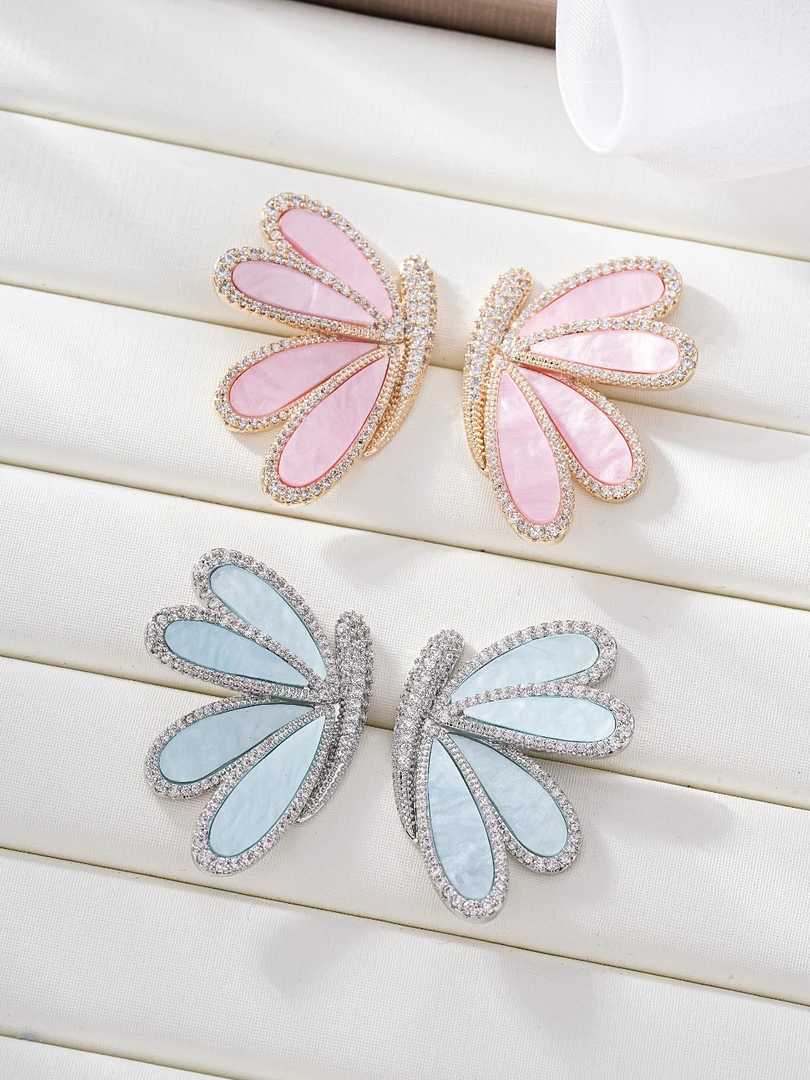 合金合成锆石耳饰 2791高级显白珐琅彩蝴蝶耳饰