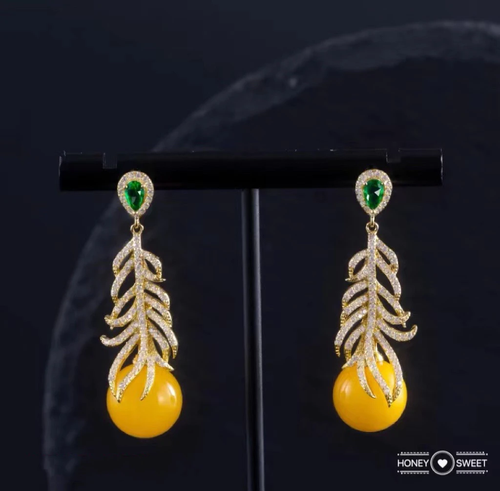 合金合成锆石耳饰 3703大羽毛冷白轻奢镶嵌时尚百搭重工耳环