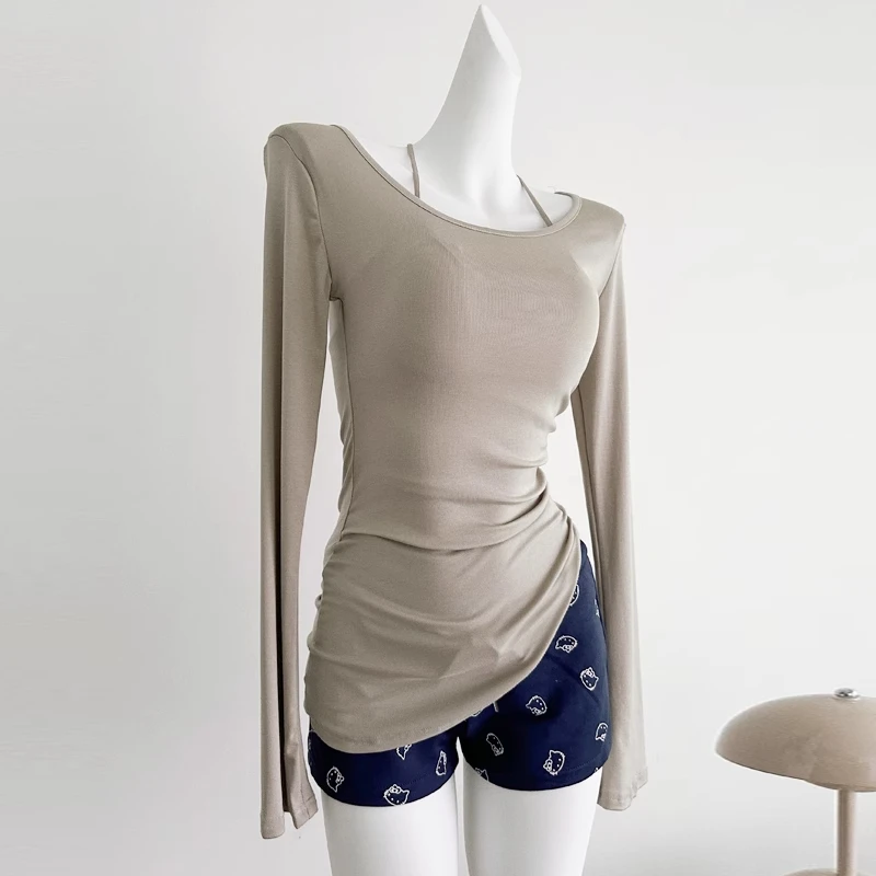 防晒罩衫女夏季2025新款纯欲微透外搭修身长袖t恤辣妹不规则上衣