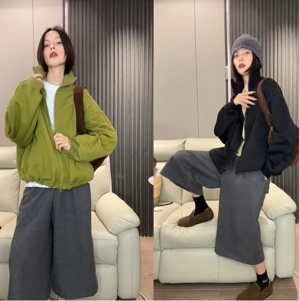 ZLAbout-us【秋冬上新】设计抽绳宽松高领气质款卫衣外套