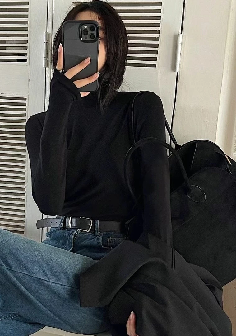 ZLAbout-us【秋冬上新】半高领贴身加绒打底长袖T恤