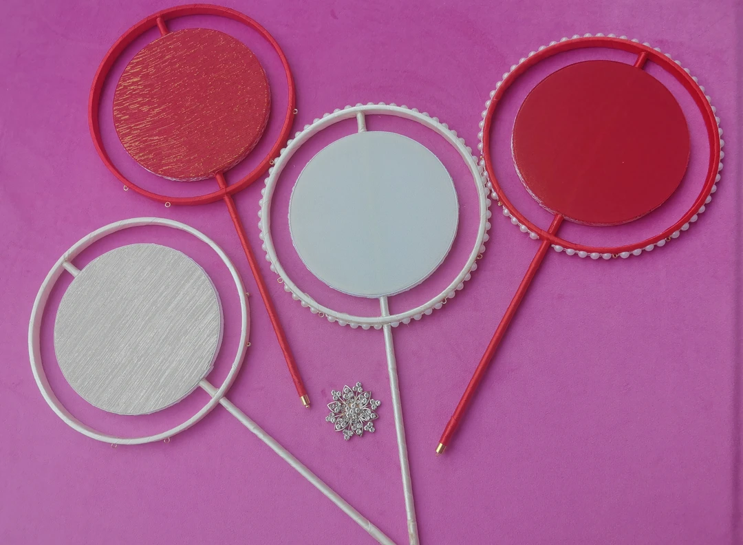 中式结婚礼喜扇明制汉服团扇长柄双圈古风宫扇扇子