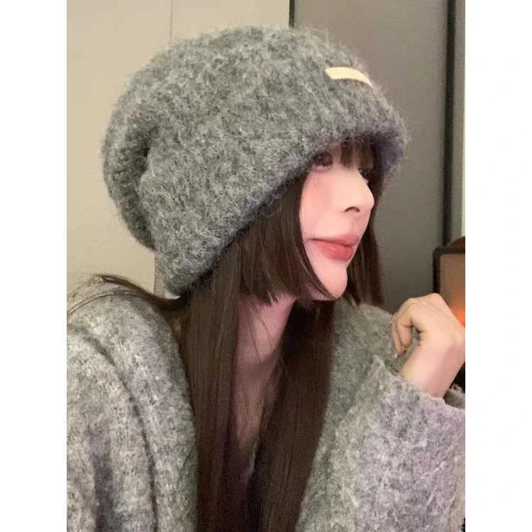 单13-含羊毛秋冬堆堆帽大头围百搭休闲冷帽保暖帽情侣护耳针织帽