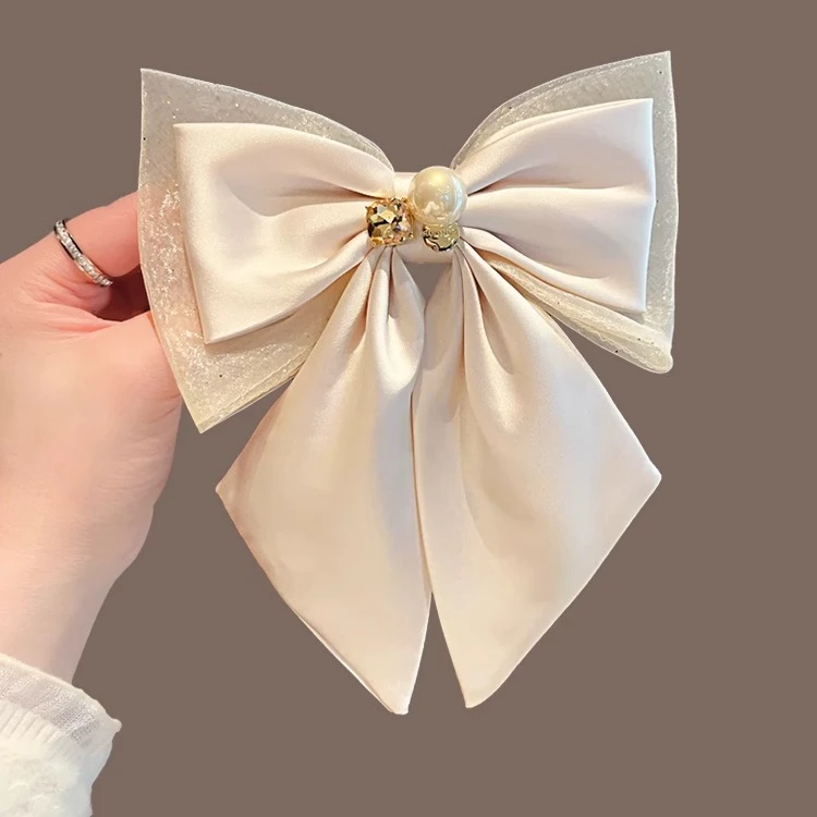 超仙缎面蝴蝶结发夹新款绢纱发饰头饰女温柔气质后脑勺弹簧夹顶夹