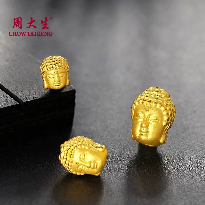 Chow Tai Seng/周大生足金挂坠双面佛头横穿真金手串手链饰品时尚