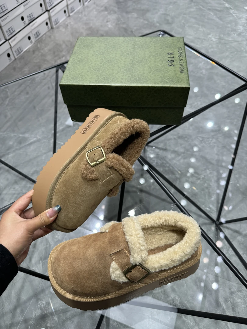 真皮勃肯鞋～冬日氛围感超出片<5厘米>～2024冬季新款加绒雪地靴