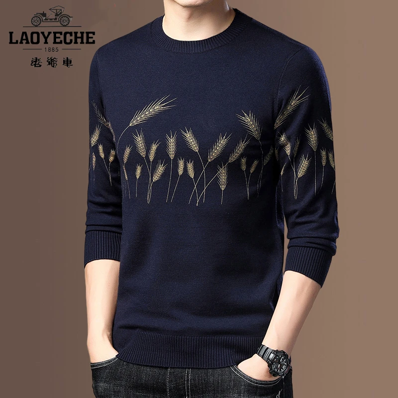 老爷车男士毛衣秋冬装圆领毛衣休闲长袖保暖加厚针织高档打底衫男