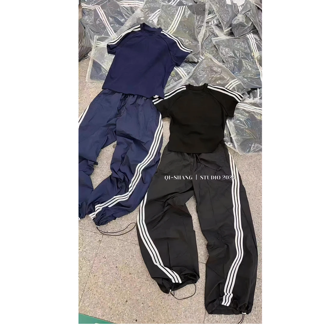 【米雪】29173三条杠短袖＋三条杠工装裤套装