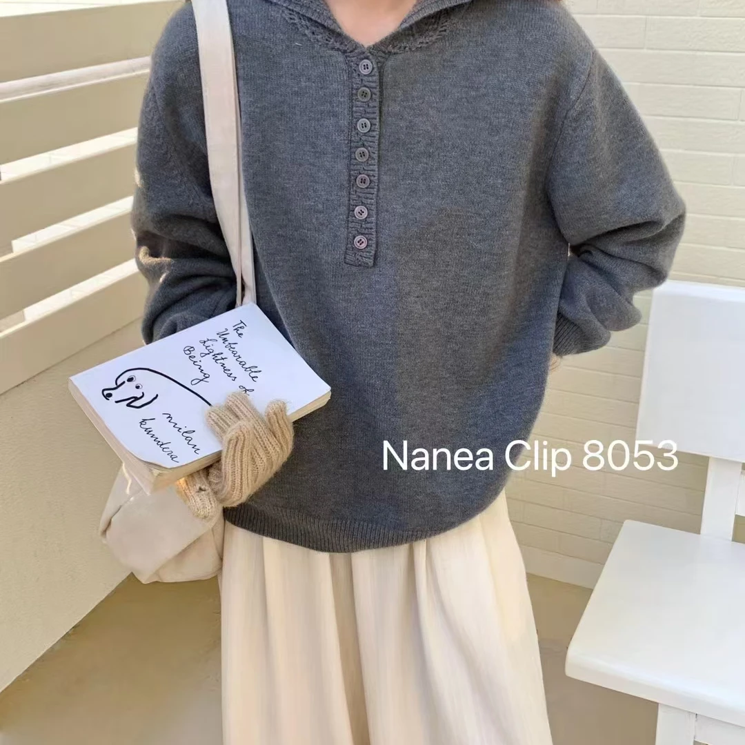 【海天一色】2024秋冬钩花蕾丝连帽百搭毛衣