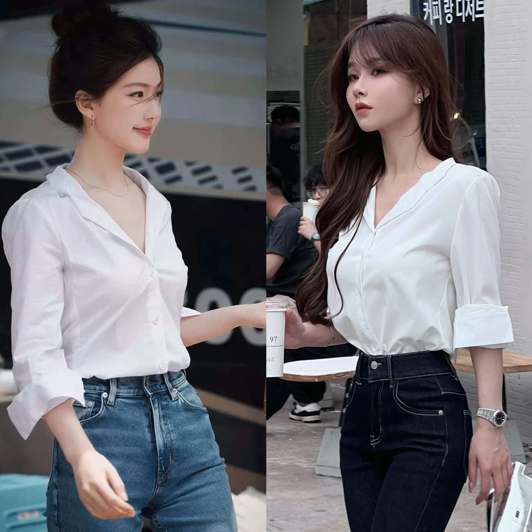 卡卡 《露丝正确版衬衫》气质职场白色衬衫(衣长58)8257