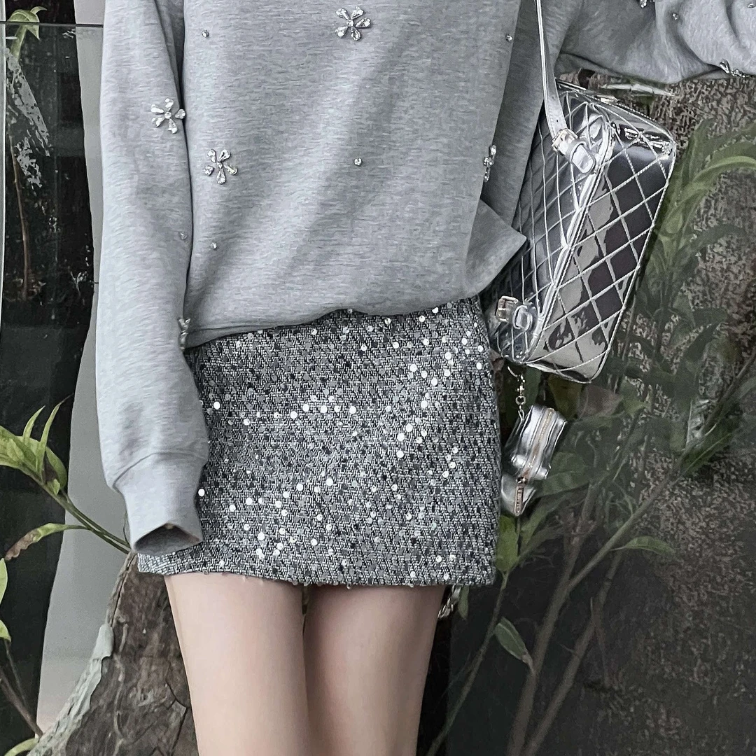 卡卡《落入星辰》银色亮片高腰半身裙（裙长36）（#8329）
