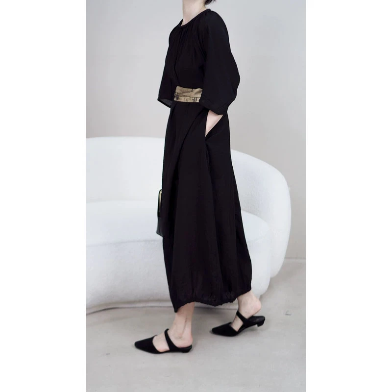 砂洗连衣裙原创小众设计宽松气质高级感慵懒高端挺括廓形长裙女