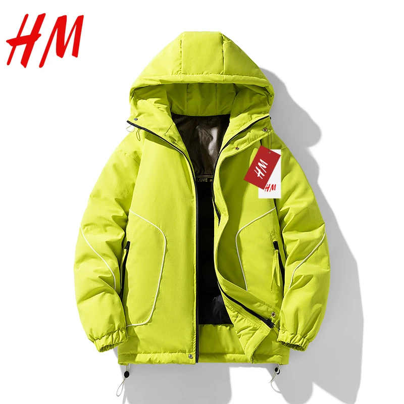 HM旗舰店官网黑金羽绒服加肥加大码羽绒服男户外防水工装风冲锋衣