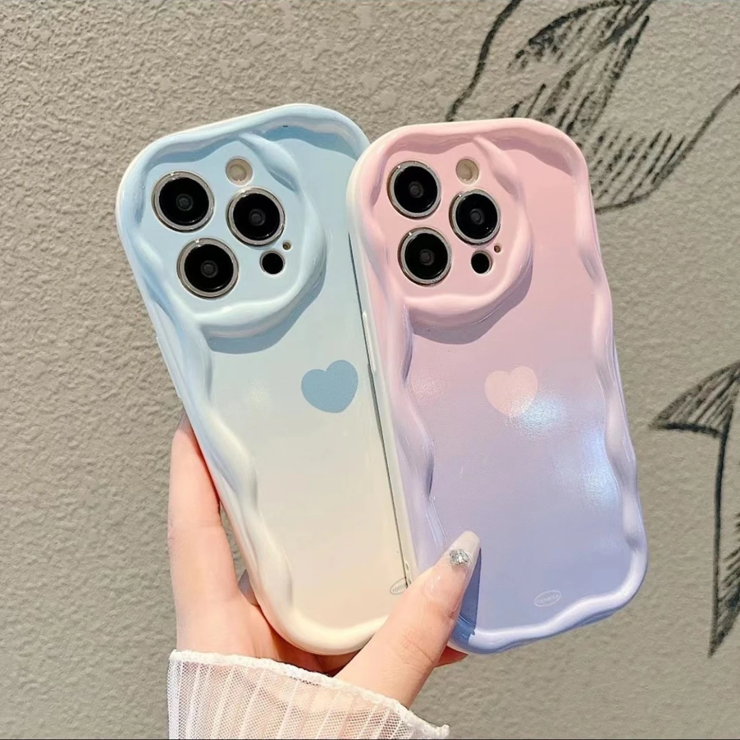 蓝白爱心适用于苹果/华为/荣耀/OPPO/VIVO/小米黑色奶油纹手机壳