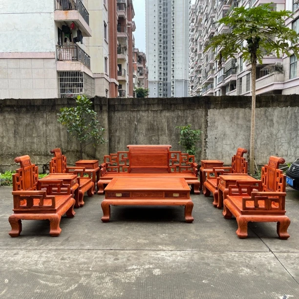 14公分明式卷书大富贵沙发13件套 原木生磨榫卯结构工艺 独板结构