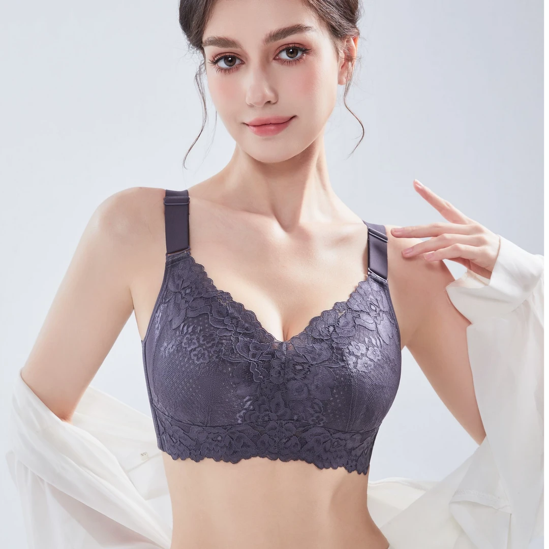 妃时芬薄款蕾丝性感无痕小胸透气舒适大胸显小上托调整型女士文胸