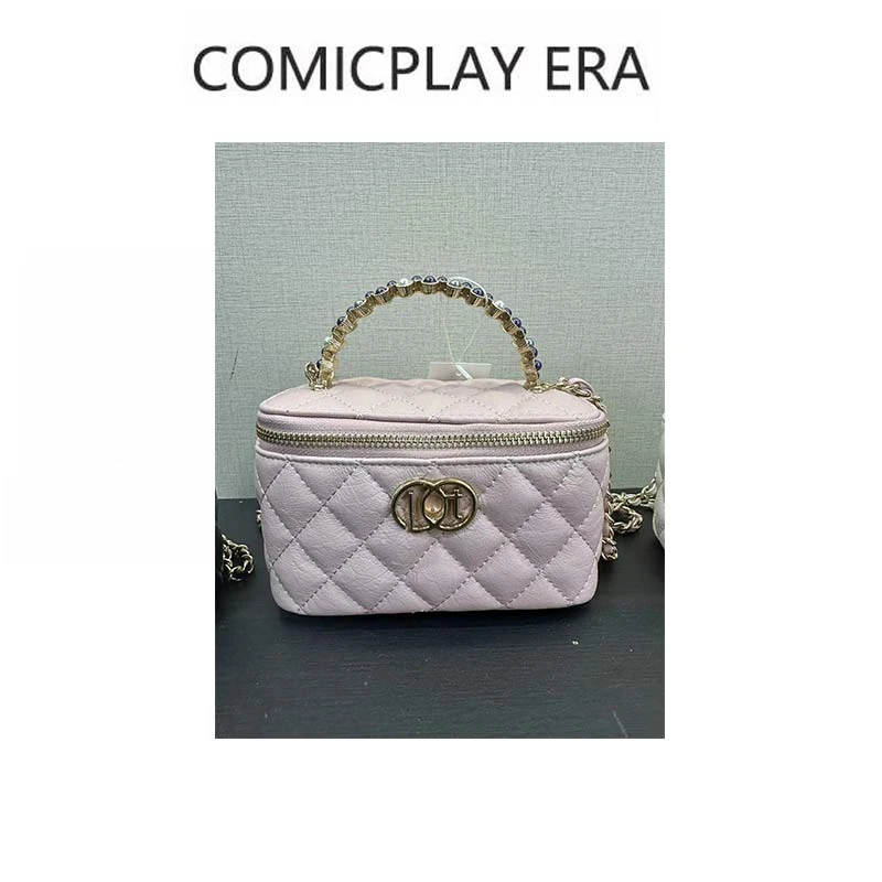 小香风新款珍珠手柄化妆盒单肩斜挎包小众时尚盒子包女