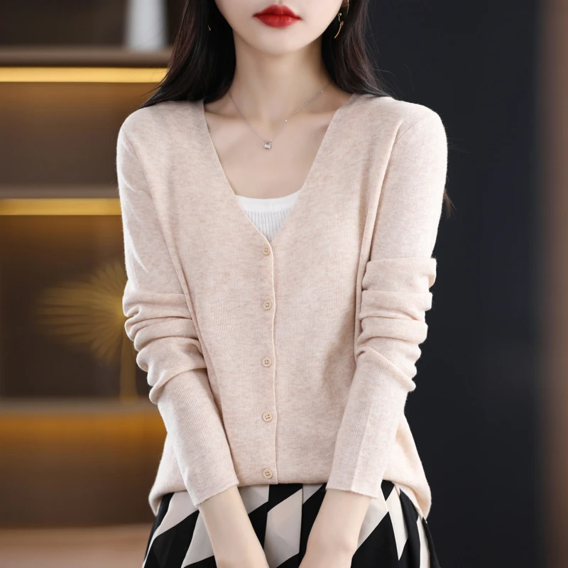 春秋新款精仿羊毛气质V领开衫百搭显瘦薄款外套NJR2215