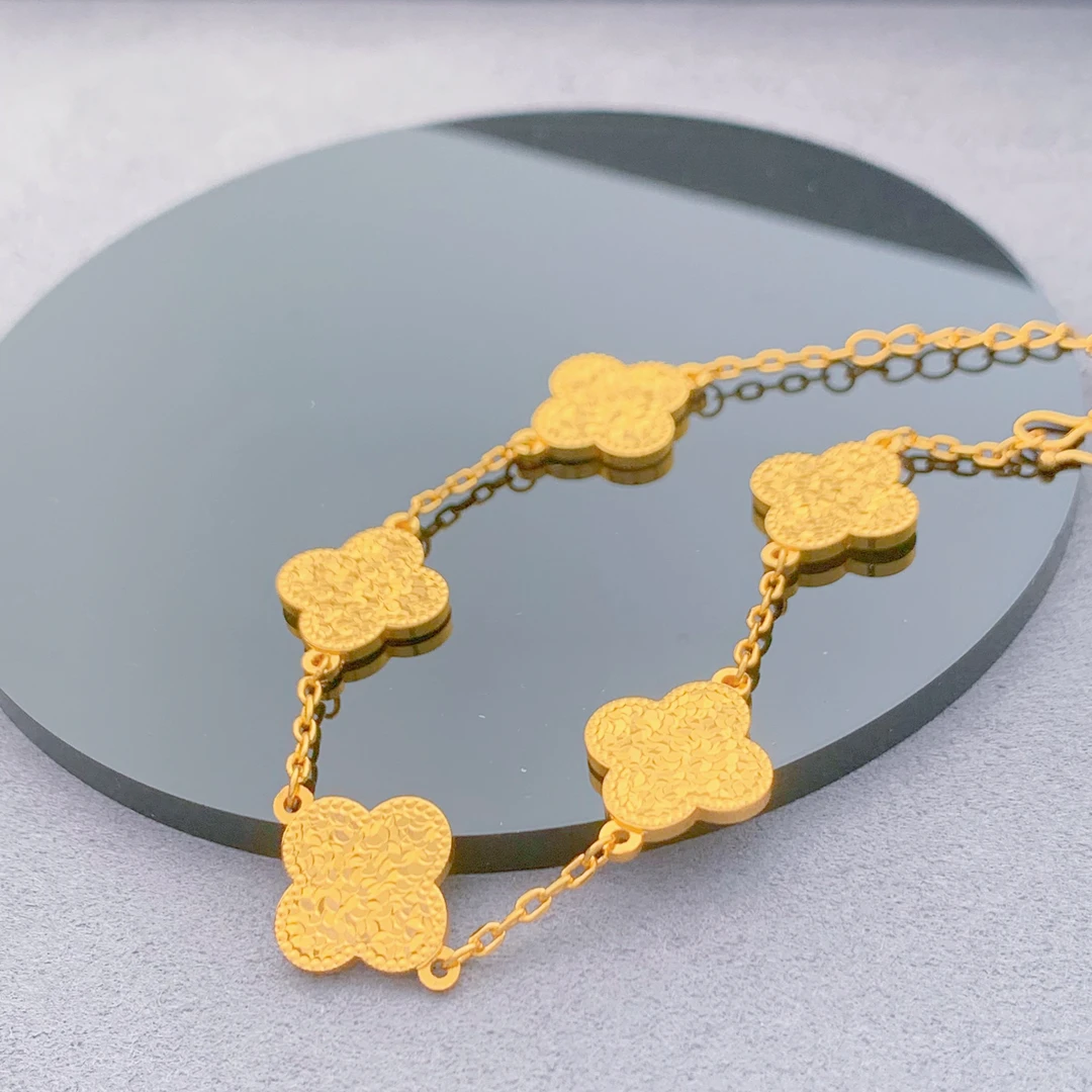 米梵缇 铜合金手链 四叶草碎冰冰两面戴镭射手饰品