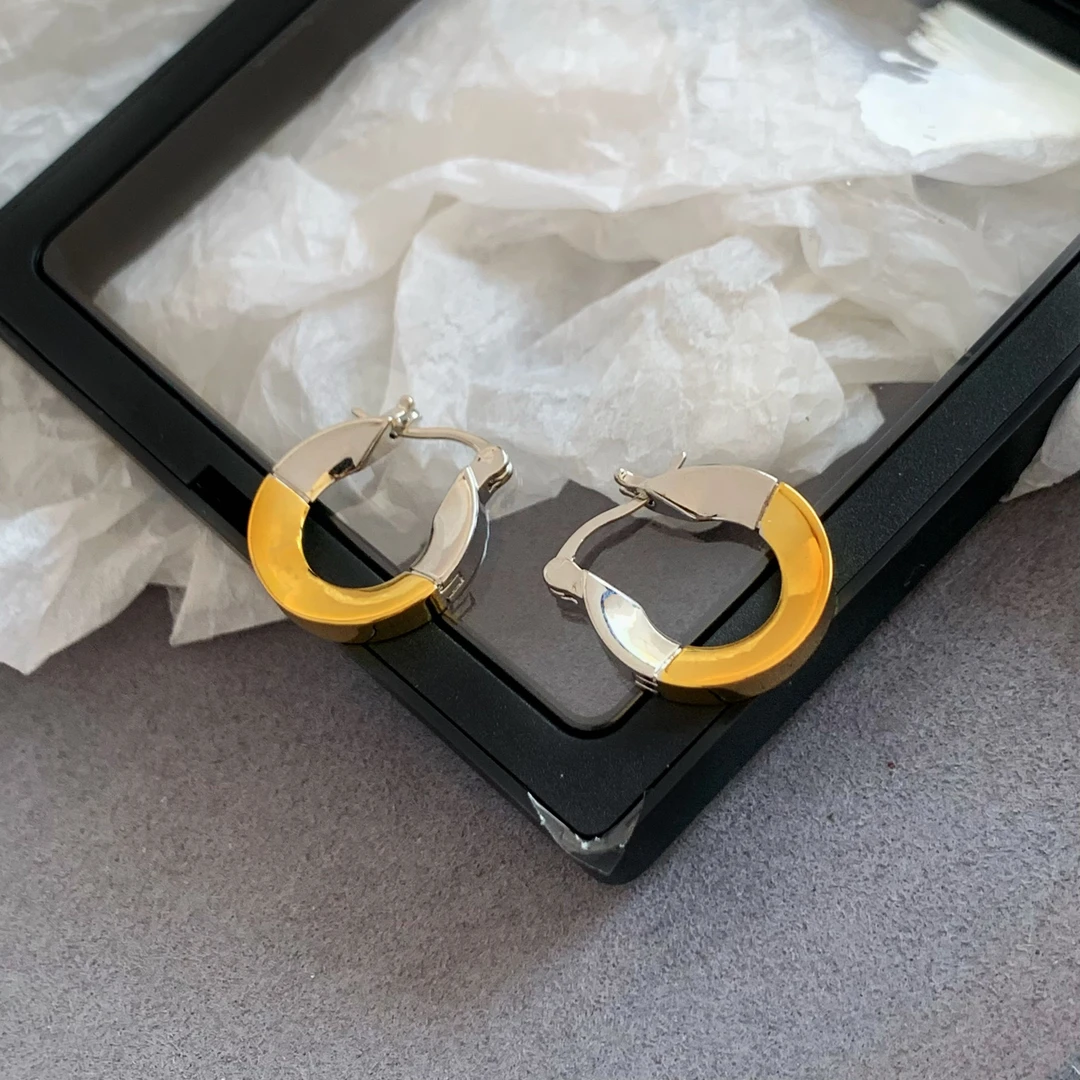 米梵缇 铜合金耳饰 复古金银金属撞色耳环女小众百搭中古个性耳扣