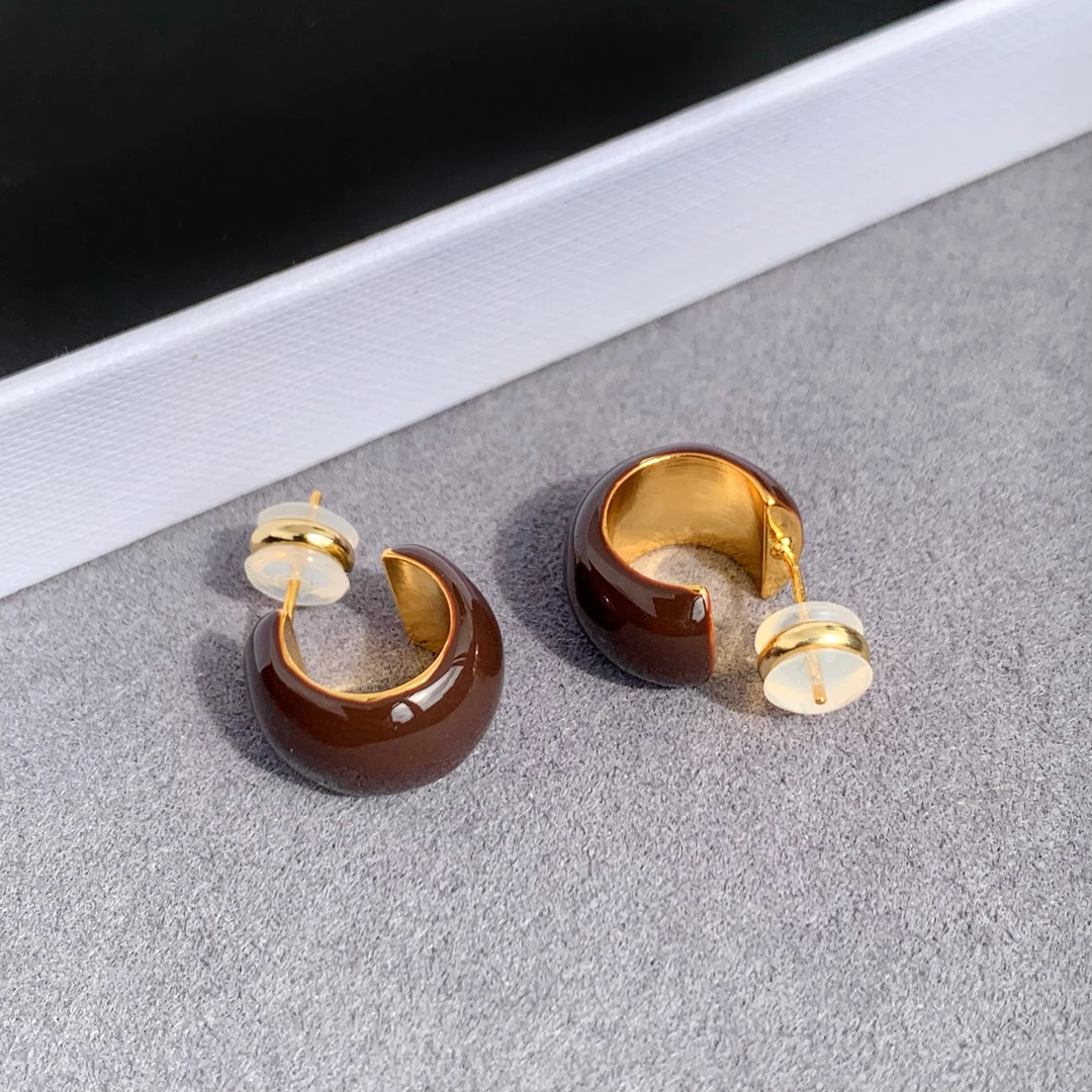 米梵缇 铜合金珐琅耳饰 法式高级C型滴釉耳环女