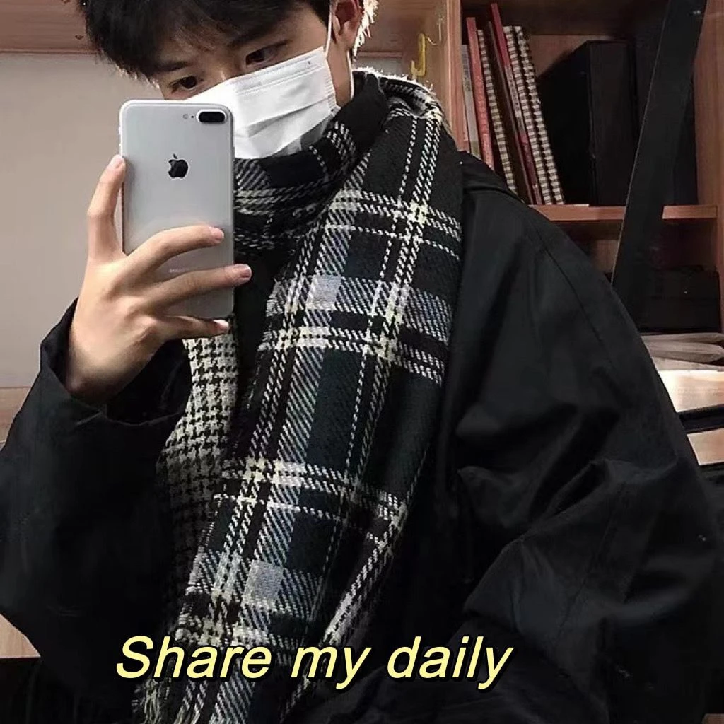 围巾男潮流个性潮牌格子百搭冬季学生冬季毛线男生冬季高档年轻人