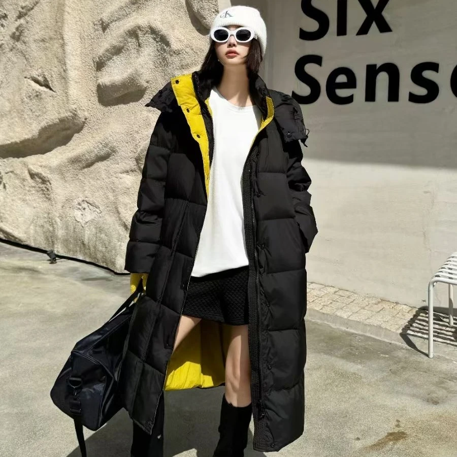 2024冬季大被子羽绒服宽松加厚中长款过膝羽绒服外套白鸭绒情侣