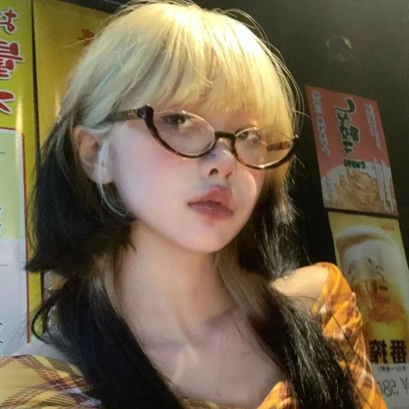 复古韩版豹纹半框小脸猫眼Y2K素颜眼镜配度数近视镜框女欧美风潮