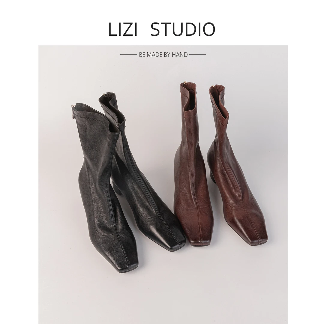 【栗子】4CM气质方头中跟后拉链瘦瘦靴